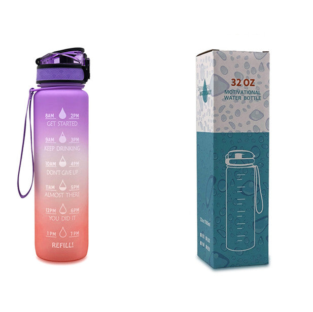 1L Tritan Water Bottle With Time Marker Bounce Cover Motivational Water Bottle Cycling Leakproof Cup For Sports Fitness Bottles - TrendyPrime