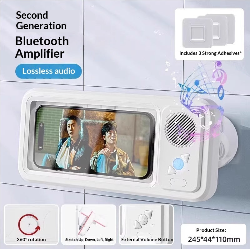 Bathroom Waterproof Mobile Phone Box Bluetooth Speaker Audio Bath TV Stand Mobile Phone Holder 360 Degree Rotation Touch Screen - TrendyPrime