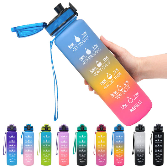 1L Tritan Water Bottle With Time Marker Bounce Cover Motivational Water Bottle Cycling Leakproof Cup For Sports Fitness Bottles - TrendyPrime