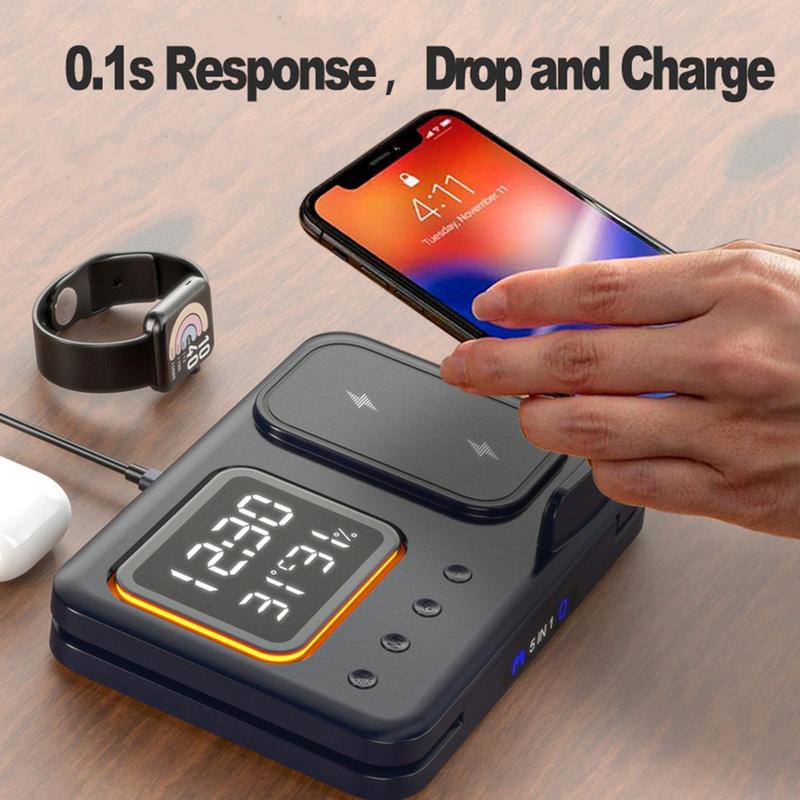 15W Wireless Chargers Stand 5 In1 LED Digital Alarm Clock Fast Charging Dock Station - TrendyPrime