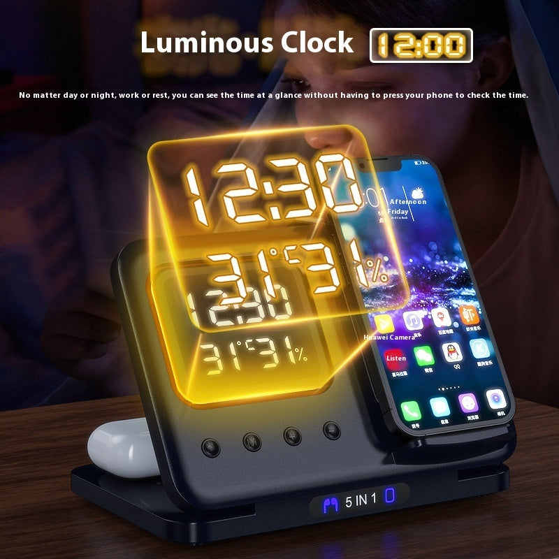 15W Wireless Chargers Stand 5 In1 LED Digital Alarm Clock Fast Charging Dock Station - TrendyPrime