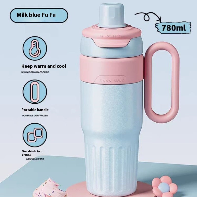 780ml Gradient Double Drink Thermal Cup Stainless Steel With Lid Coffee Cup Thermos Large Capacity Straw Cup For Male And Female - TrendyPrime