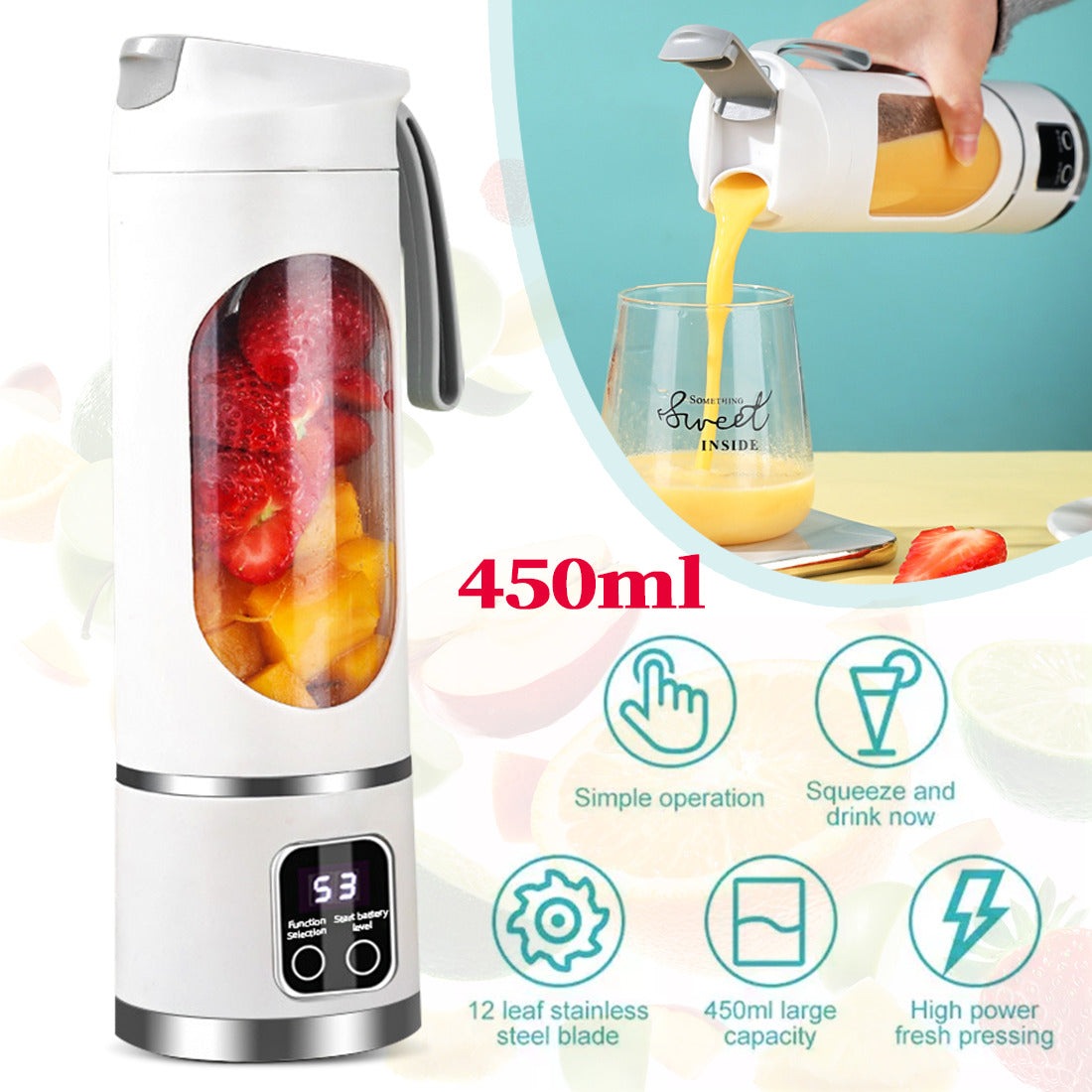 Portable USB Rechargeable Juicer Cup Electric Mixer Blender Smoothie Maker 450ml - TrendyPrime