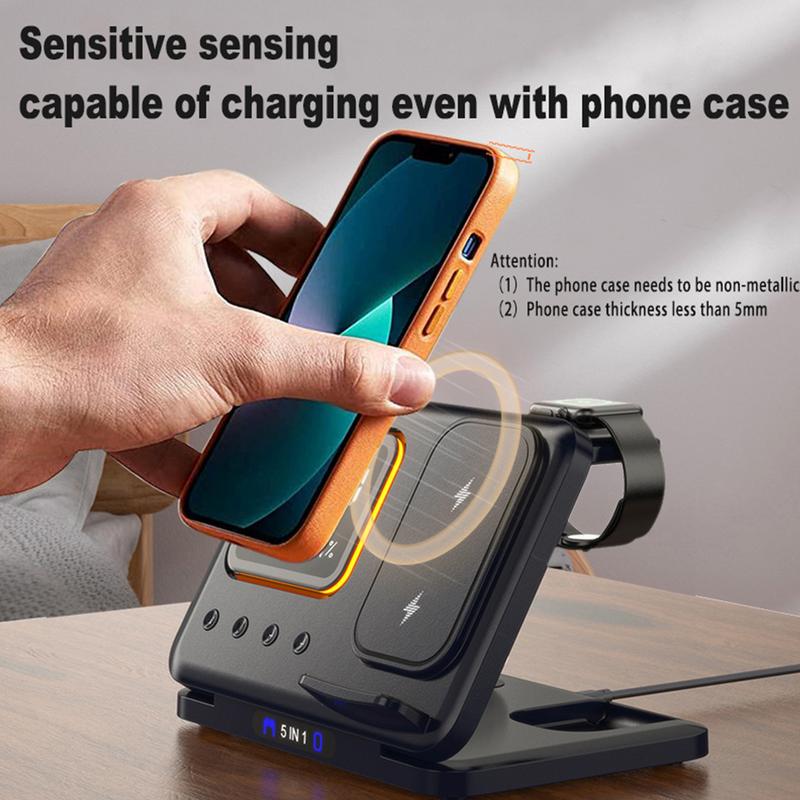 15W Wireless Chargers Stand 5 In1 LED Digital Alarm Clock Fast Charging Dock Station - TrendyPrime