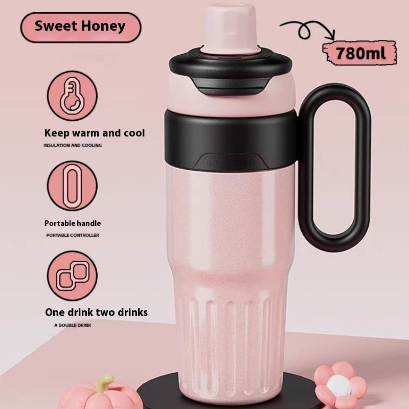 780ml Gradient Double Drink Thermal Cup Stainless Steel With Lid Coffee Cup Thermos Large Capacity Straw Cup For Male And Female - TrendyPrime