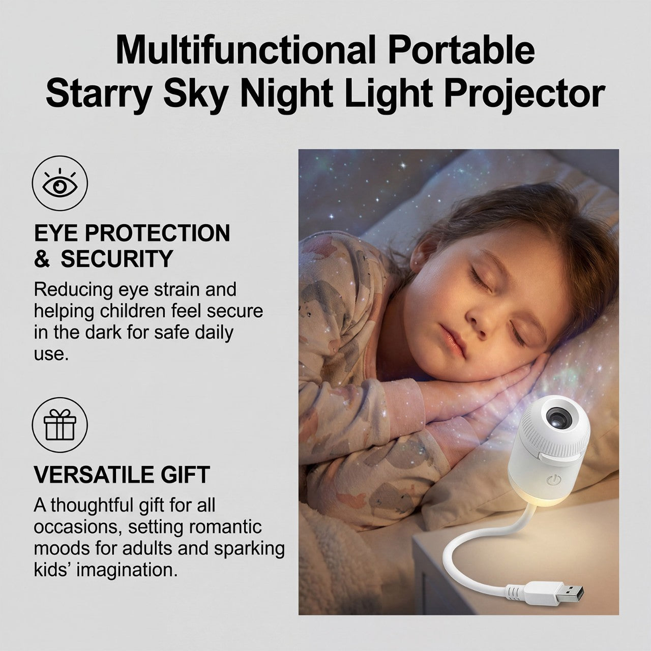 Projection Night Light - USB Powered Starry Sky Lamp for Bedroom Nursery Ambient Lighting - TrendyPrime