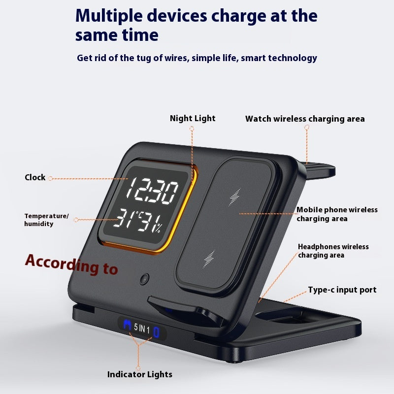 15W Wireless Chargers Stand 5 In1 LED Digital Alarm Clock Fast Charging Dock Station - TrendyPrime