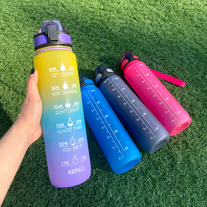 1L Tritan Water Bottle With Time Marker Bounce Cover Motivational Water Bottle Cycling Leakproof Cup For Sports Fitness Bottles - TrendyPrime