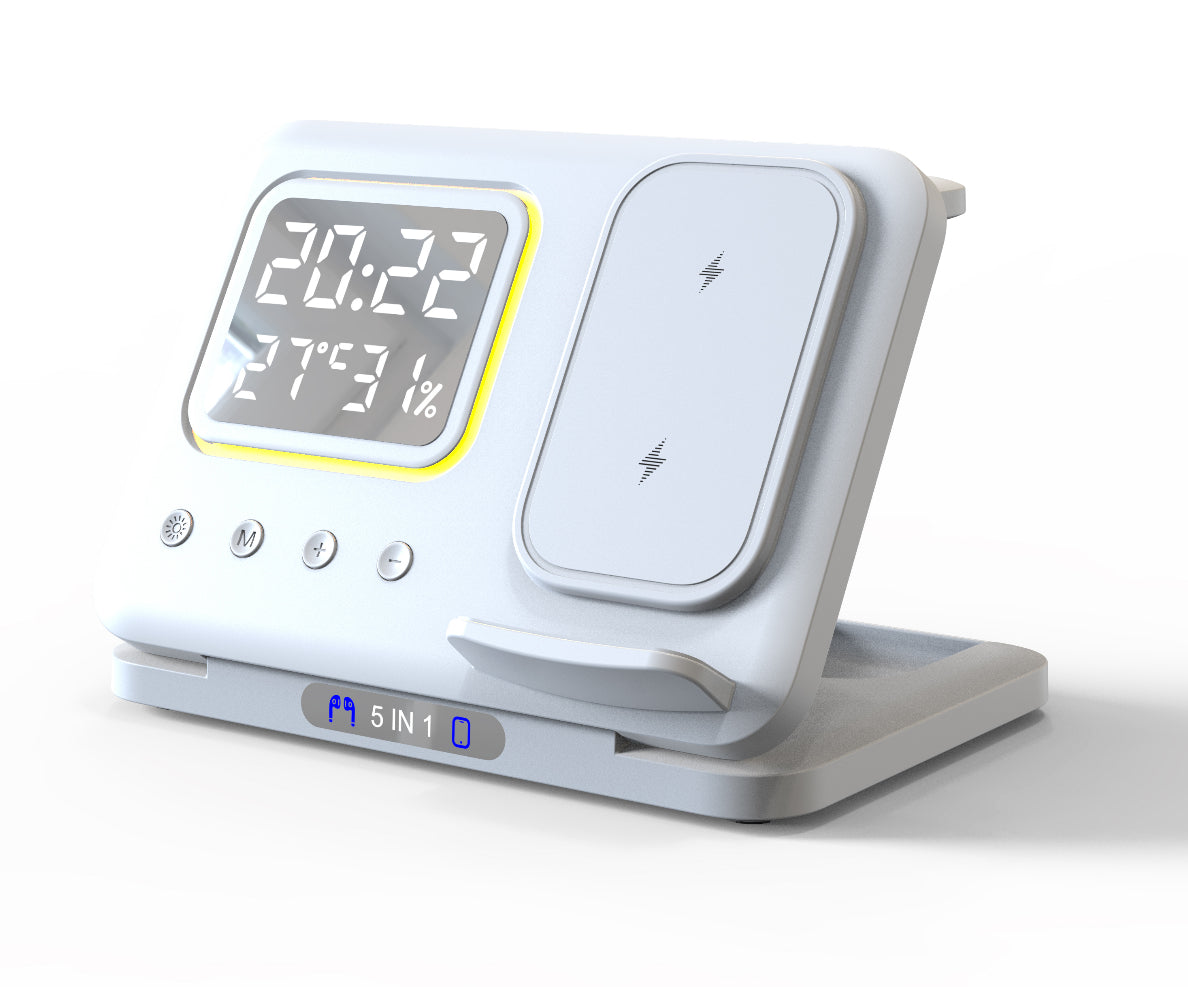15W Wireless Chargers Stand 5 In1 LED Digital Alarm Clock Fast Charging Dock Station - TrendyPrime