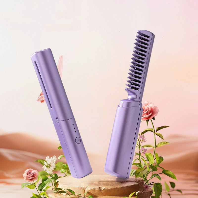 Professional Wireless Hair Straightener Curler Comb Fast Heating Negative Ion Straightening Curling Brush Hair Styling Tools - TrendyPrime