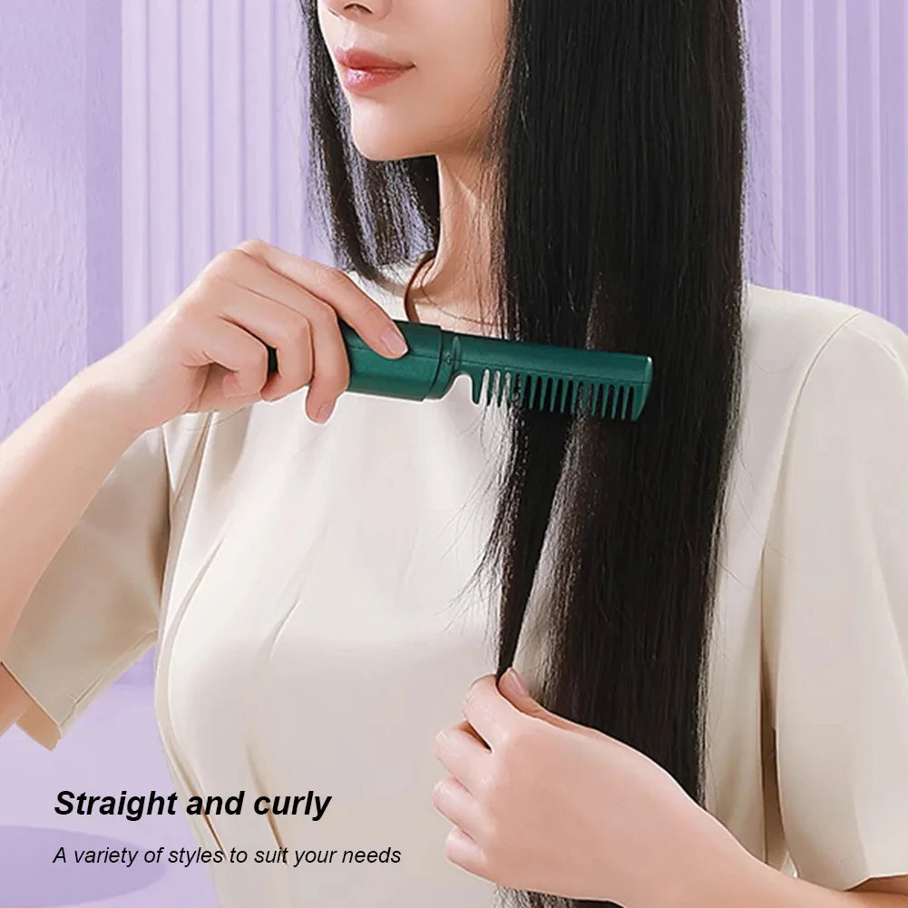 Professional Wireless Hair Straightener Curler Comb Fast Heating Negative Ion Straightening Curling Brush Hair Styling Tools - TrendyPrime