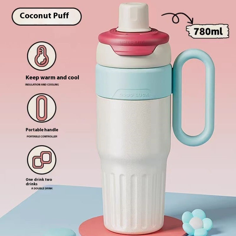780ml Gradient Double Drink Thermal Cup Stainless Steel With Lid Coffee Cup Thermos Large Capacity Straw Cup For Male And Female - TrendyPrime
