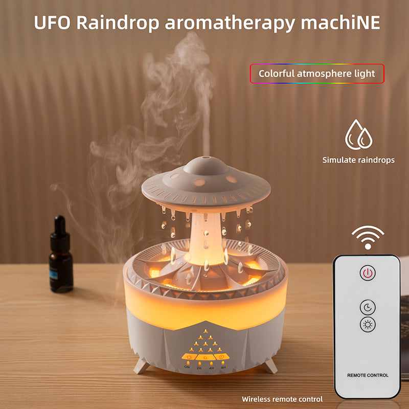 Raining Humidifier UFO Raindrop Aromatherapy Ultrasonic Water Drop Air Rain Humidifier 350ml 7 Colors LED Lamp Raindrop Aroma Diffuser - TrendyPrime