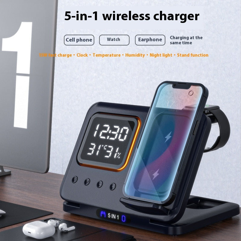 15W Wireless Chargers Stand 5 In1 LED Digital Alarm Clock Fast Charging Dock Station - TrendyPrime