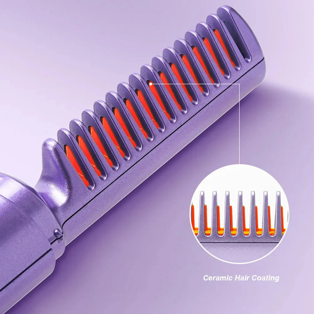Professional Wireless Hair Straightener Curler Comb Fast Heating Negative Ion Straightening Curling Brush Hair Styling Tools - TrendyPrime
